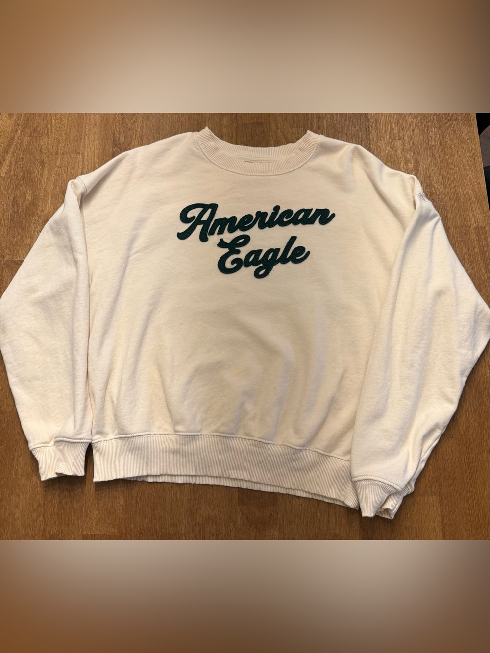 American Eagle Cream Pullover with Navy Logo Tag